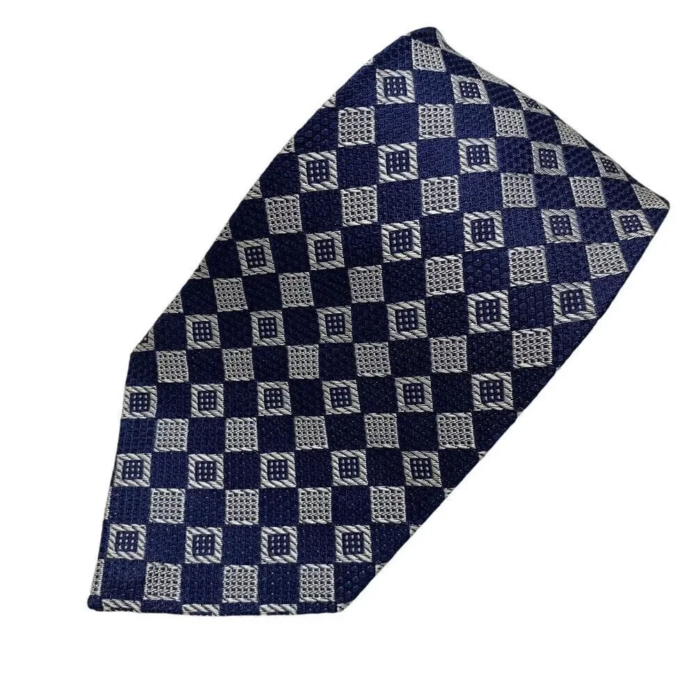 Vintage Men's Tie Necktie Wide  Blue Acetate Geometric MCM Boscov's Dept Store